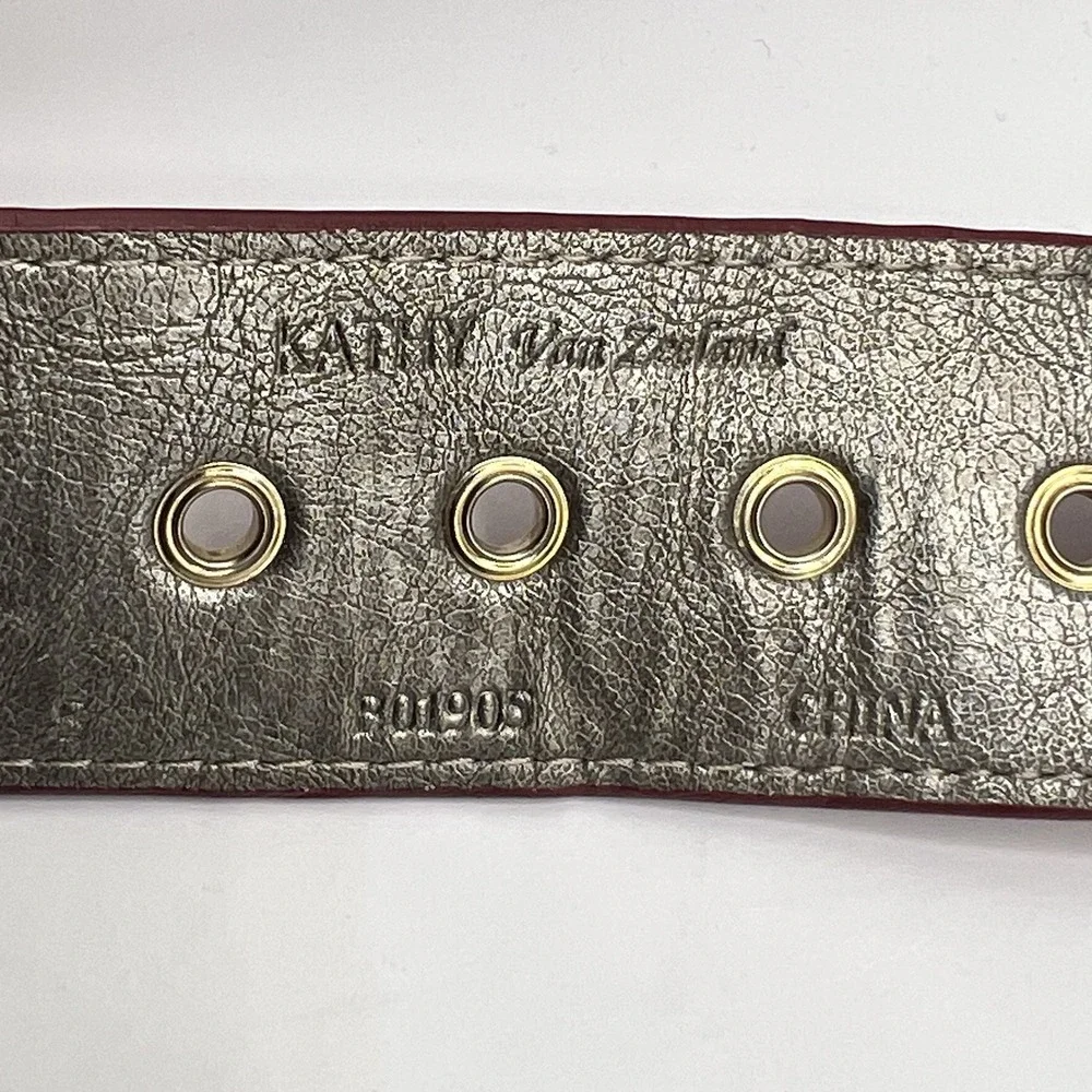 Kathy Van Zeeland Red Glossy Statement Belt S Chain Buckle Silver Hardware Y2K